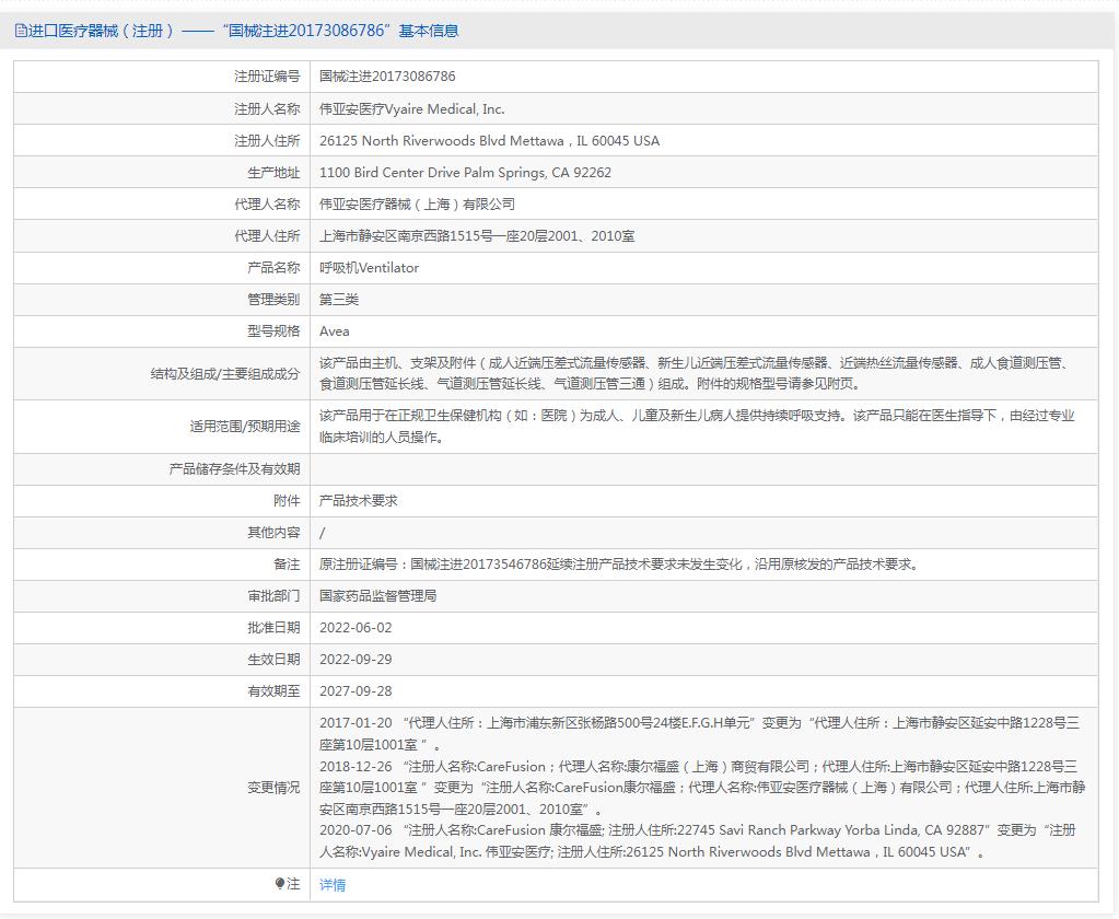 美國鳥牌原裝avea呼吸機(jī)